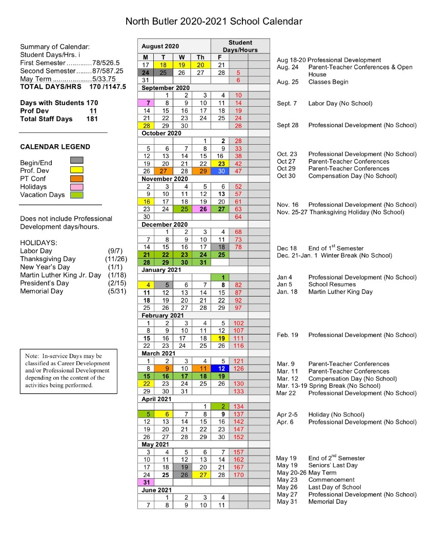 North Butler Schools District Calendar