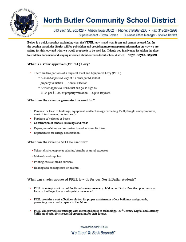 North Butler Schools - VPPEL Levy Information